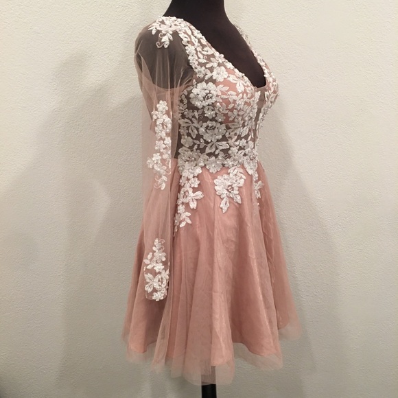 NWT Gianni Bini Nude Tulle Pearl Beaded Dress Sz 1 - Picture 7 of 12